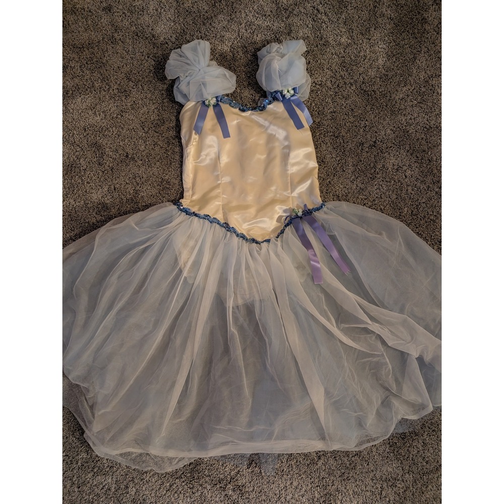 1970-80 Curtain Call Costumes‎ Ballet Dance Dress Tutu Girls Blue Yellow Sparkle
